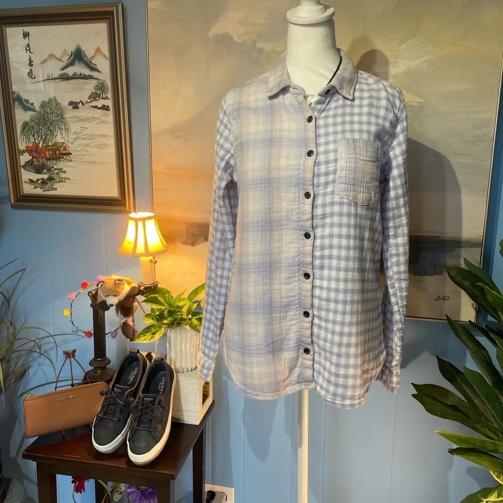 Thread & Supply Blue and White Plaid Button Down Shirt